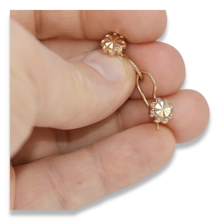 Vintage rose pink 14k 585 gold Vintage flower earrings ven229