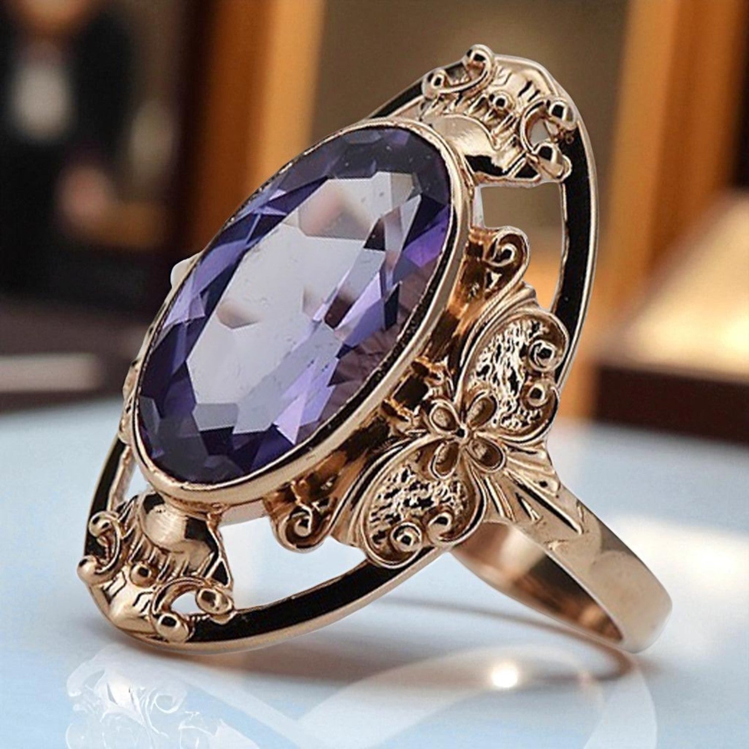 Vintage rose pink 14k gold 585 Alexandrite ring vrc014 Vintage