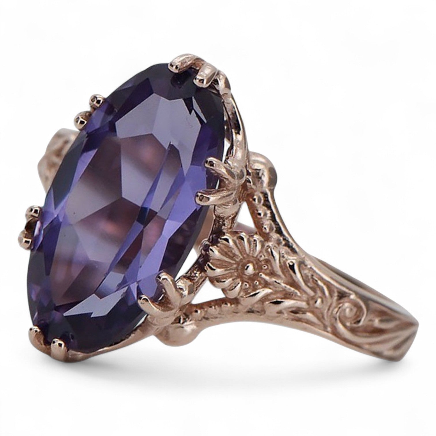 Rose pink 14k gold 585 Alexandrite ring vrc084 Vintage Russian Soviet style vrc084r-ax