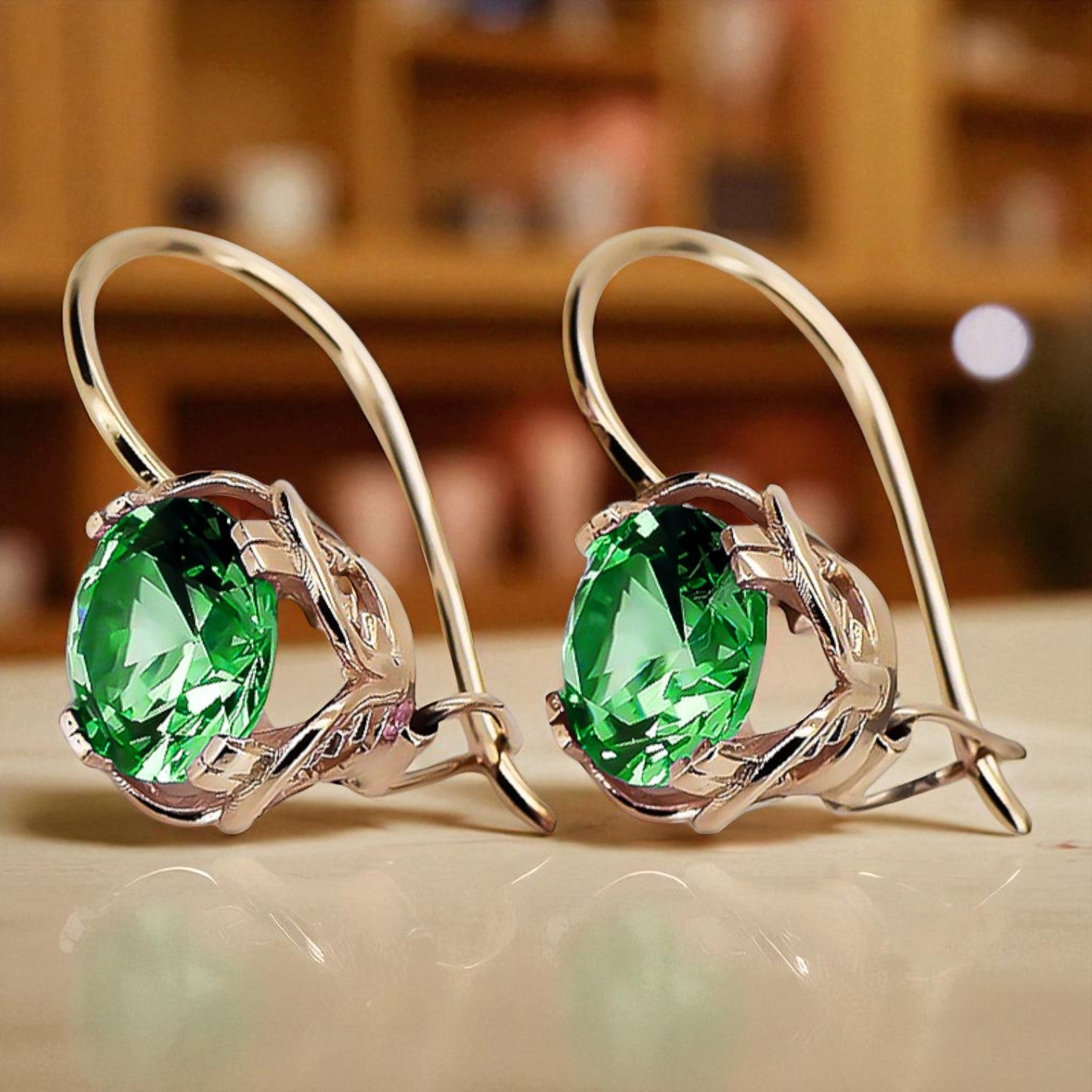 Earrings Vintage Jewlery Emerald Original Vintage 14K Rose Gold vec029r vec029r-em