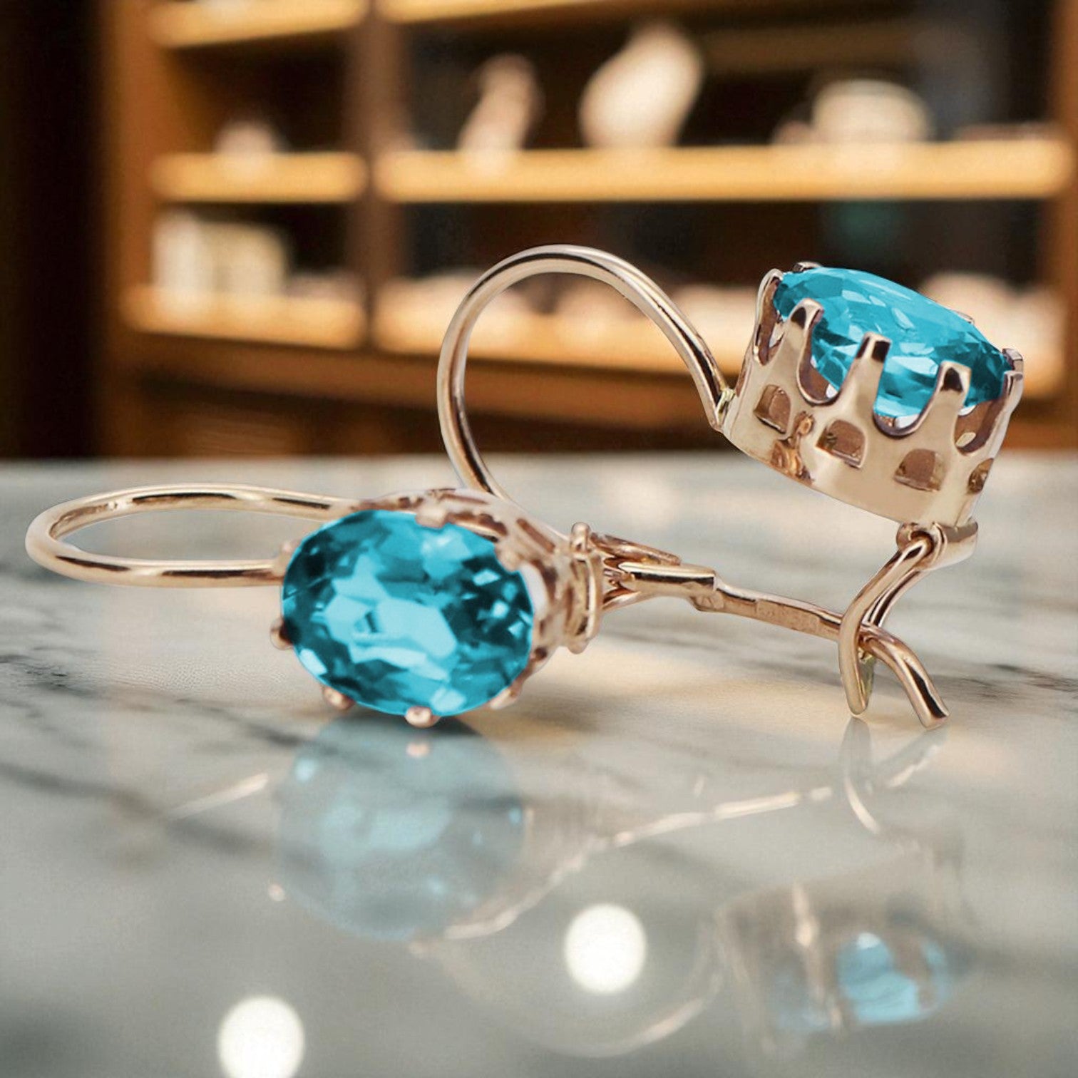 Vintage rose pink 14k 585 gold aquamarine earrings vec196 vec196r-aq