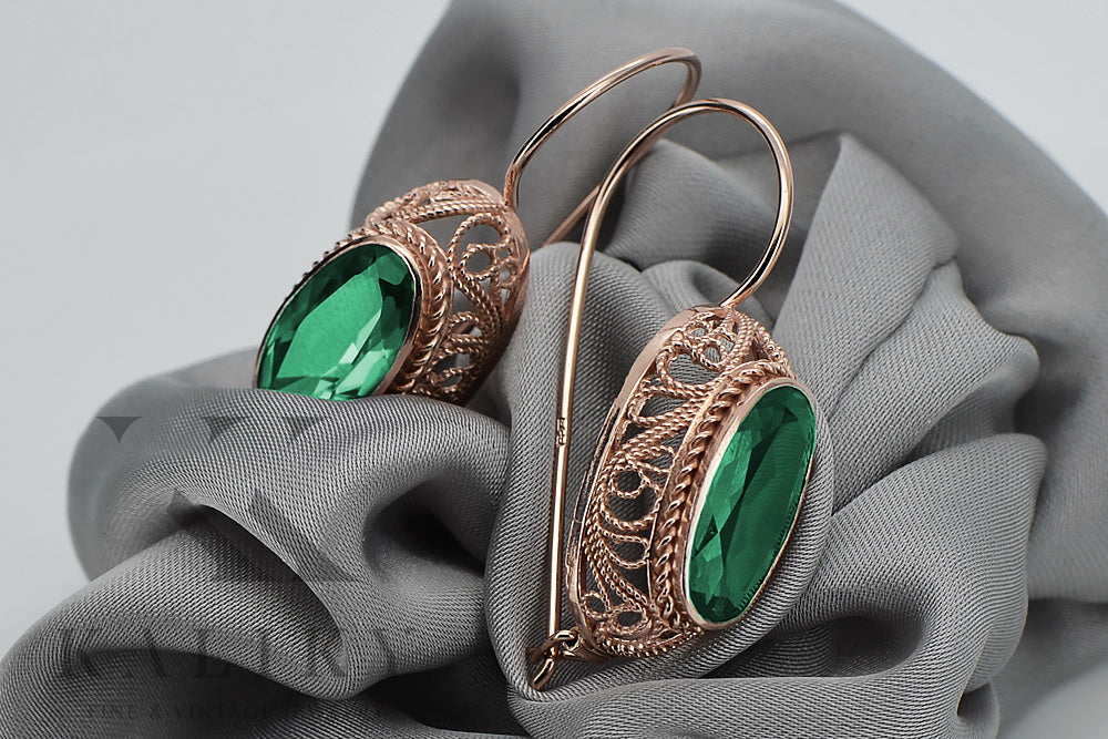 Vintage 14k Rose Gold Emerald Earrings vec023r-em
