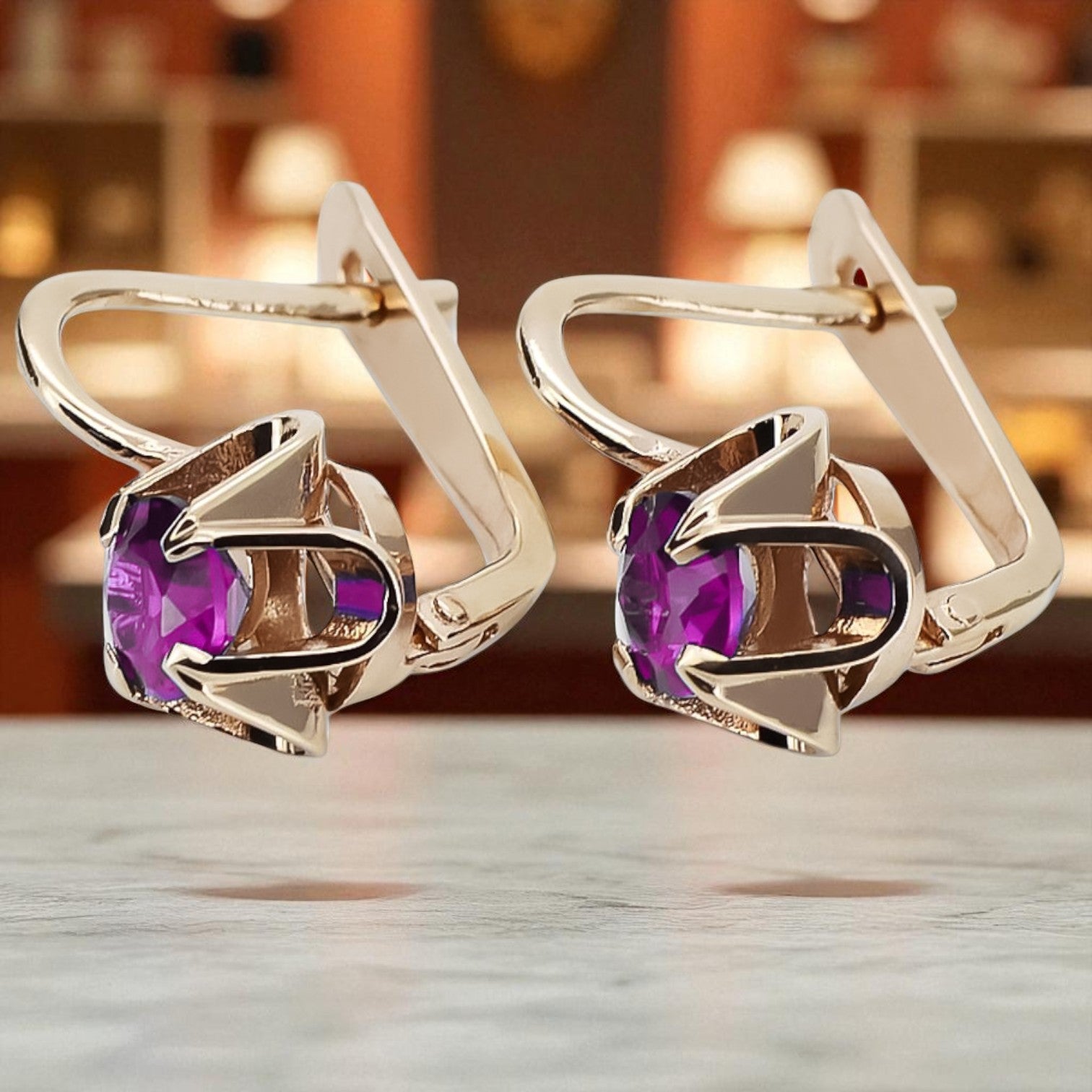 Vintage rose pink 14k 585 gold Amethyst earrings vec018 Russian Soviet style vec018r-am