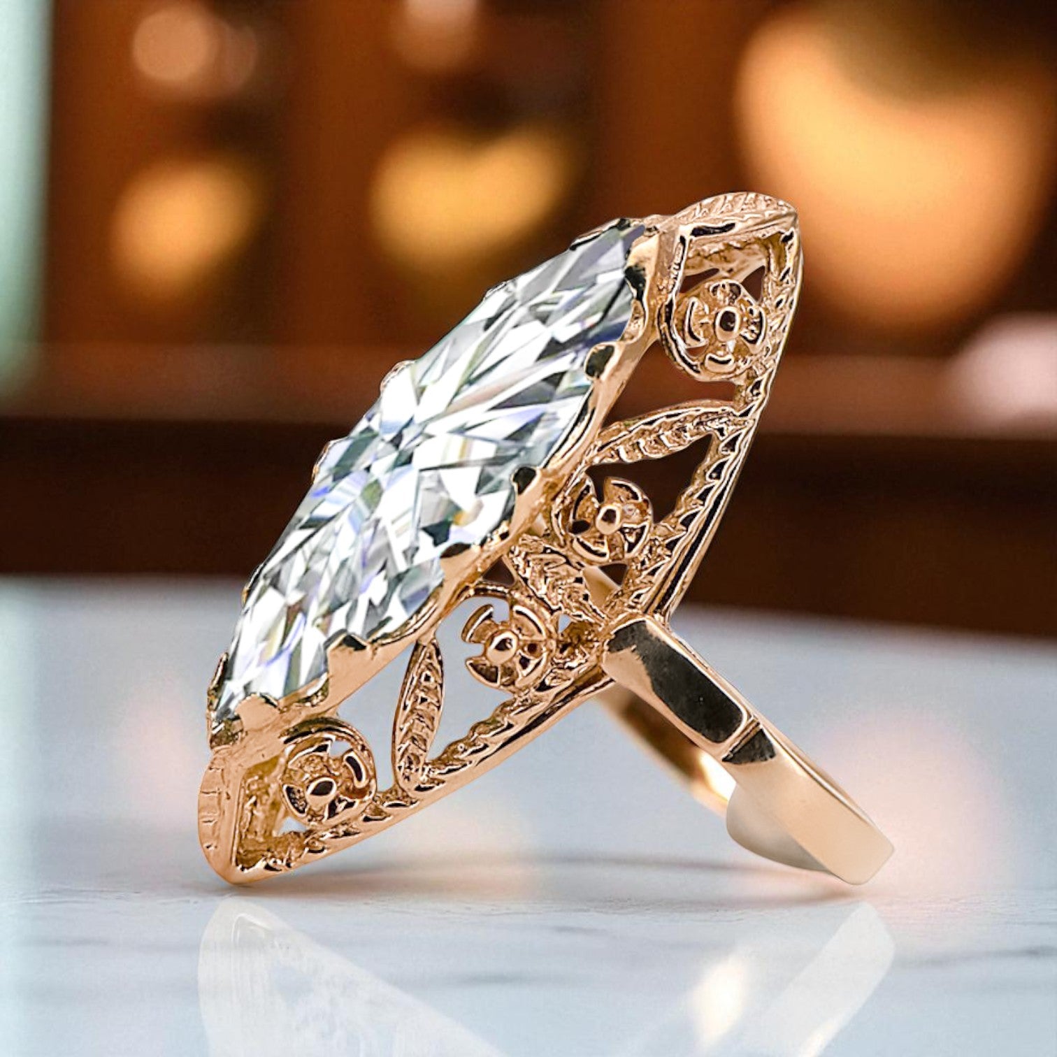 Ring Vintage Jewlery Zircon Original Vintage 14K Rose Gold vrc005r vrc005r-zi