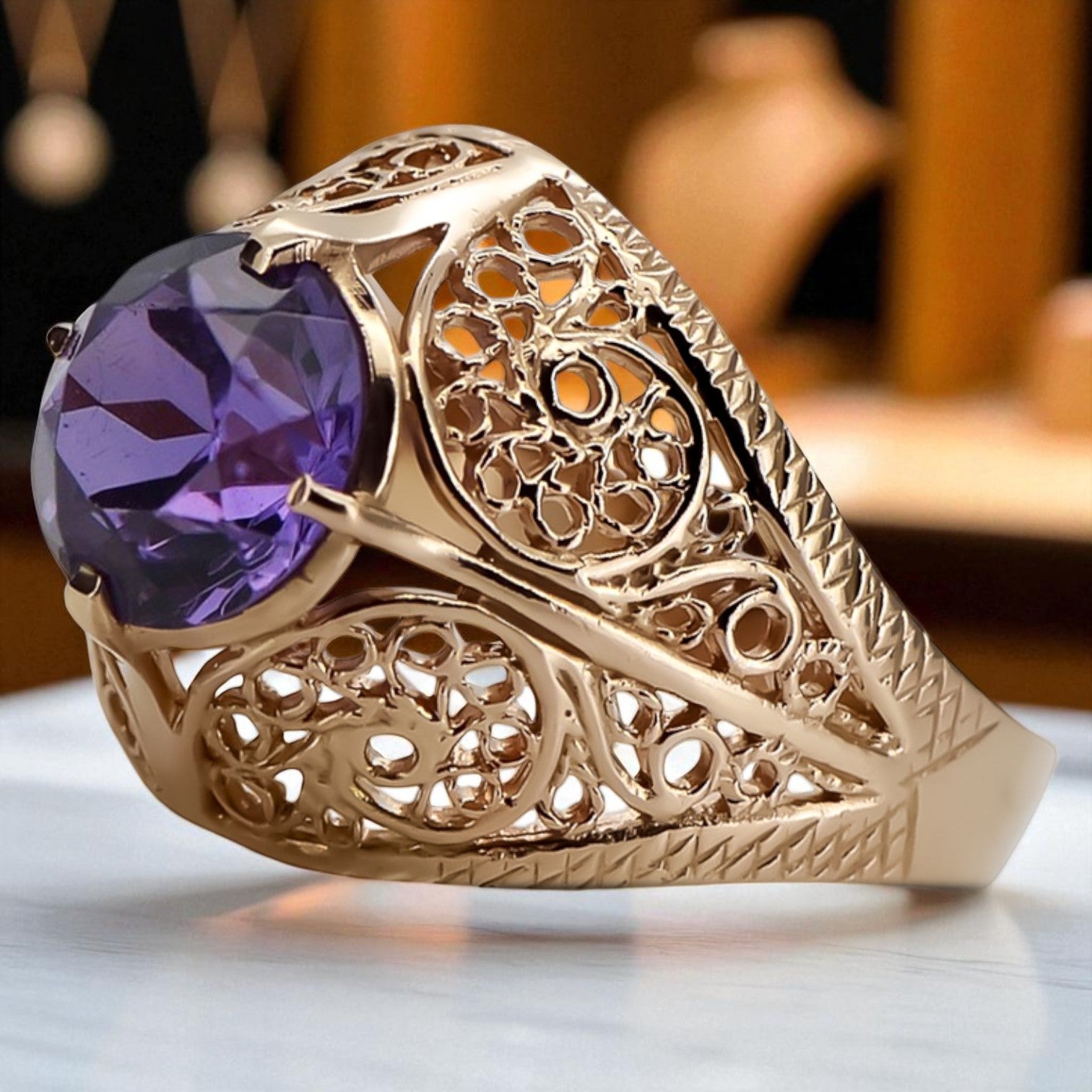 Rose 14k pink Gold 585 Alexandrite ring vrc026 Vintage