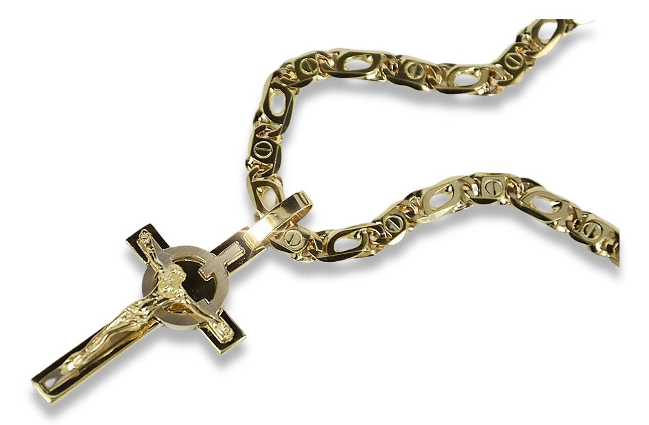 Yellow white 14k solid gold Catholic cross ctc031yw
