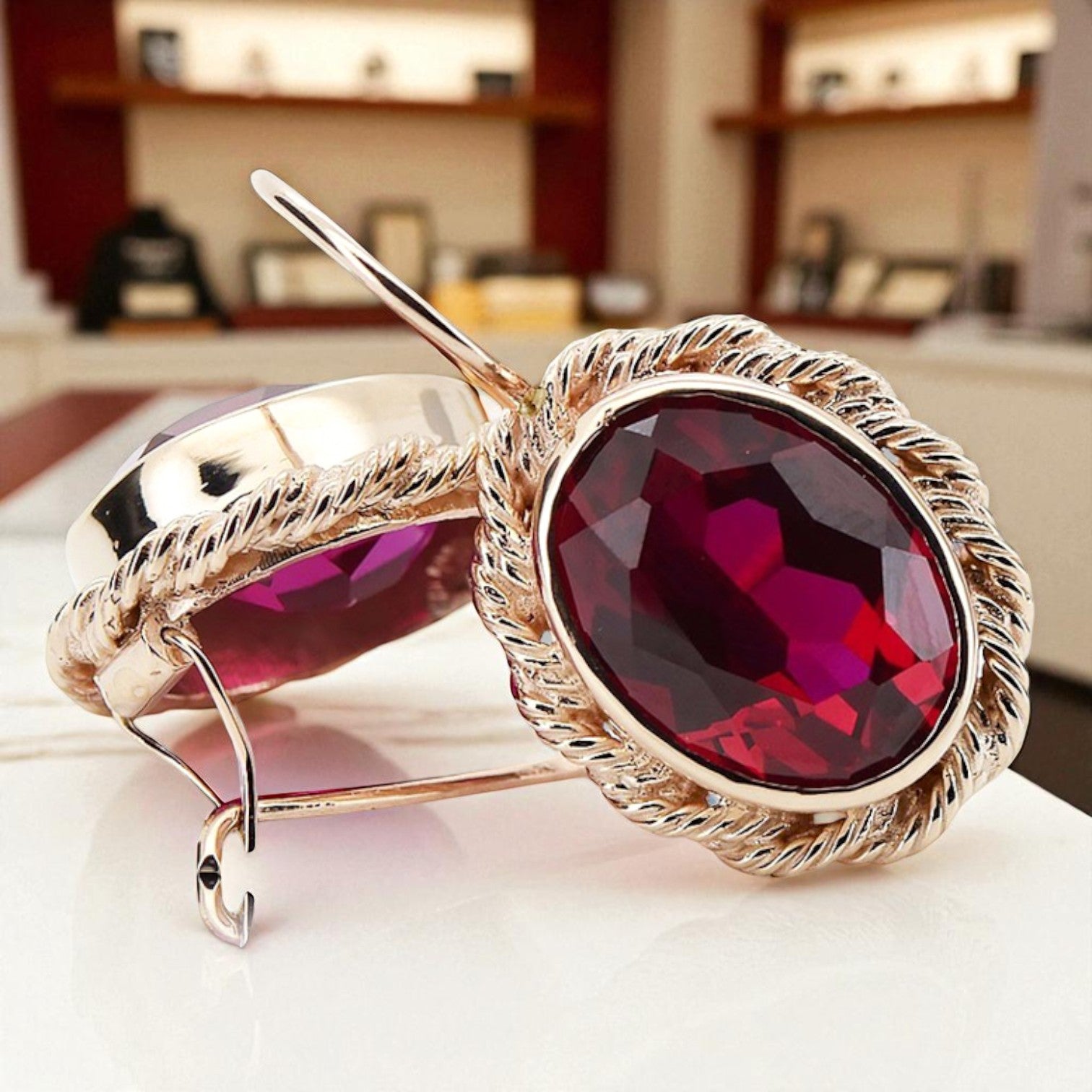 Vintage style Ruby earrings Original 14K Rose Gold vec007r vec007r-rb