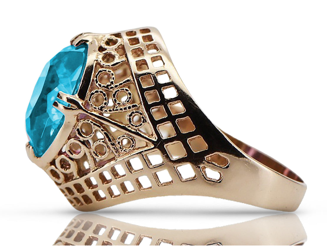 Vintage rose pink 14k gold 585 Aquamarine ring vrc030 Vintage