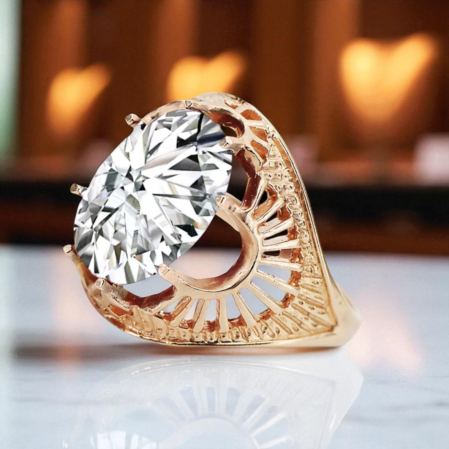 Ring Vintage style Zircon Original Vintage 14K Rose Gold vrc003r