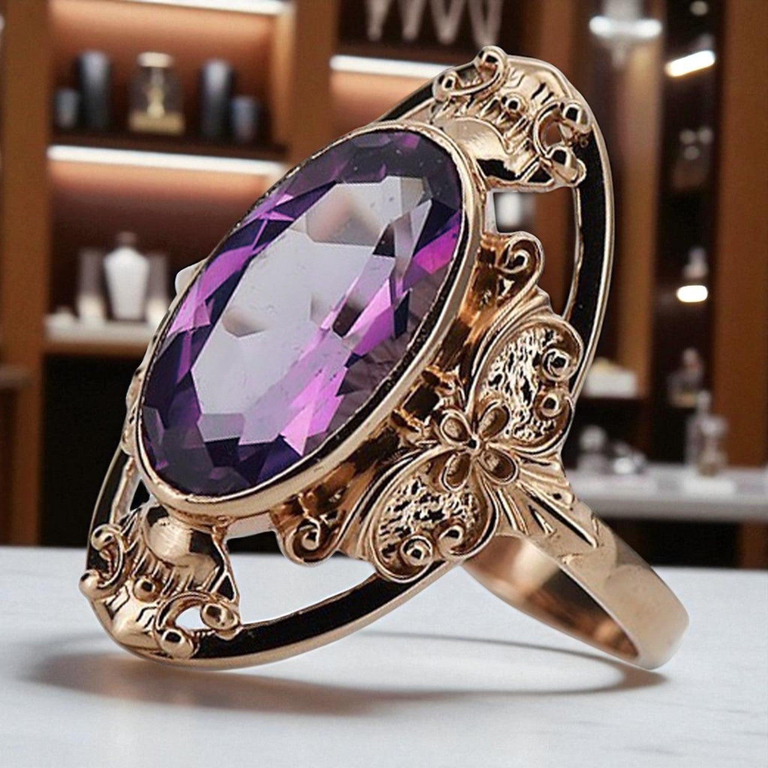 Vintage rose pink 14k gold 585 Amethyst ring vrc014 Vintage