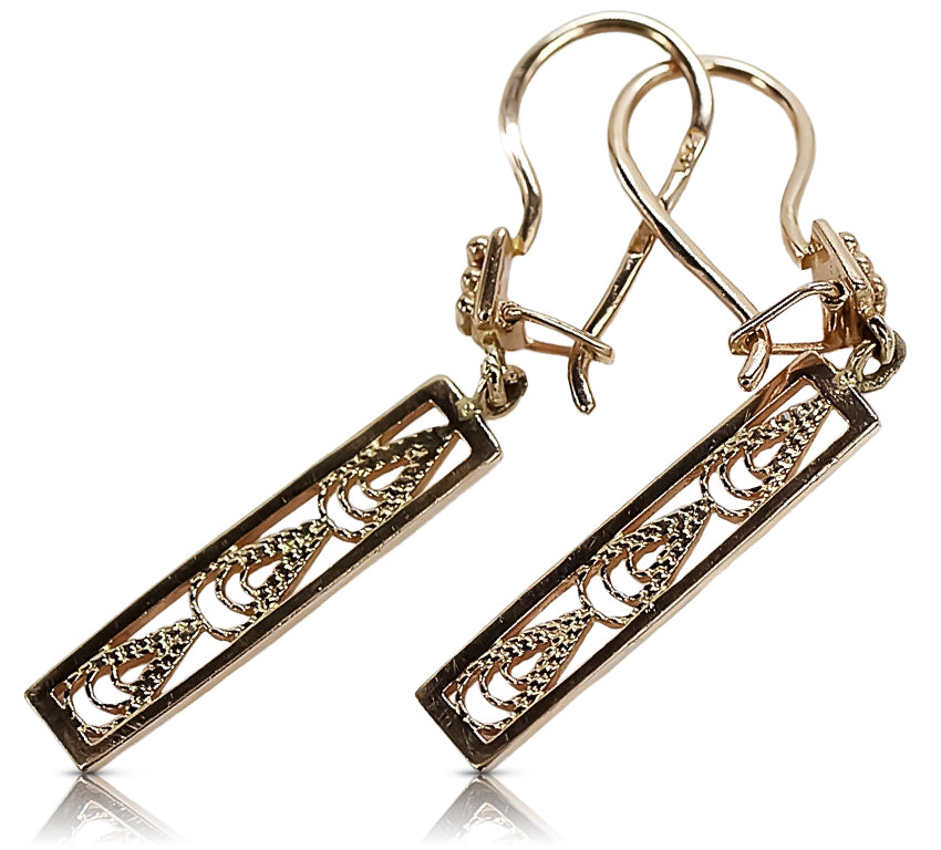 Rose pink 14k 585 gold Vintage Hanging earrings ven020