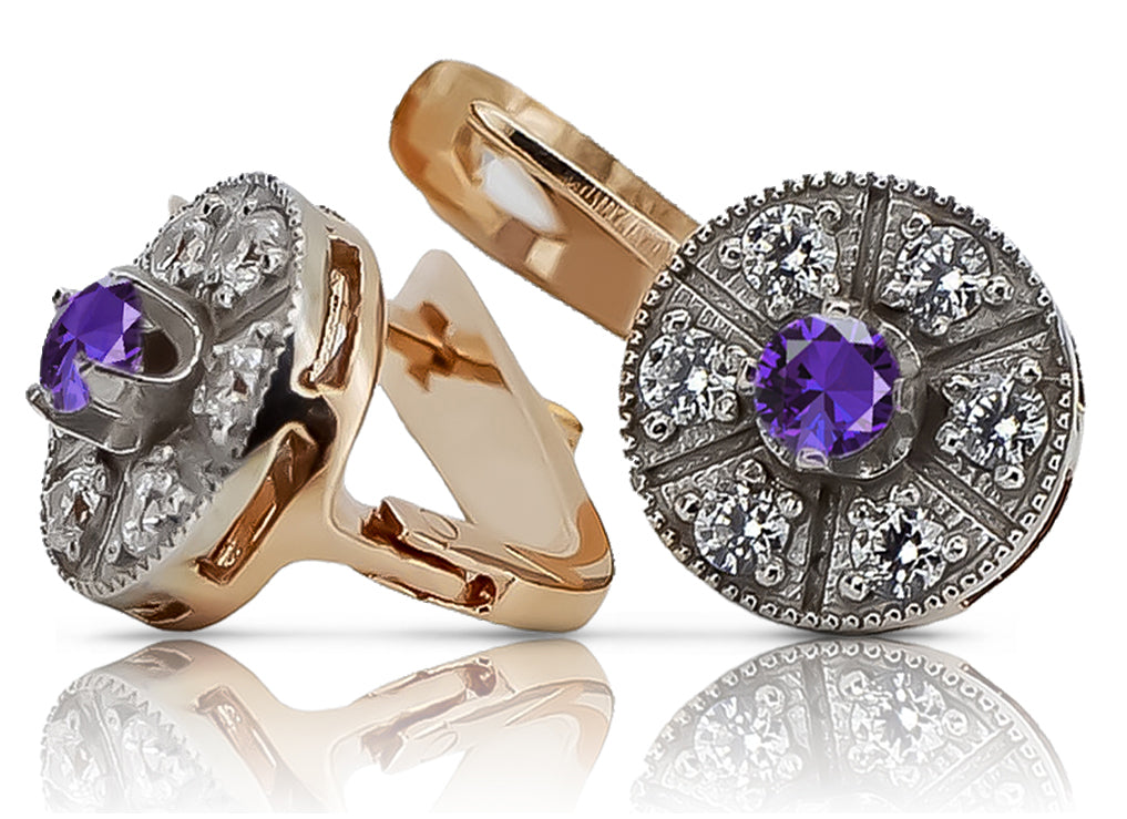 Vintage rose pink 14k 585 gold alexandrite earrings vec161rw Vintage vec161rw-ax