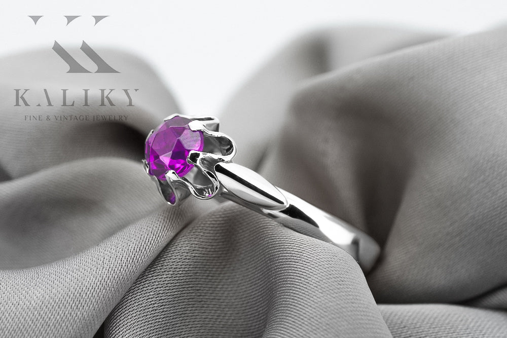 Vintage Jewlery Ring Amethyst Sterling silver 925 vrc094s vrc094s-am