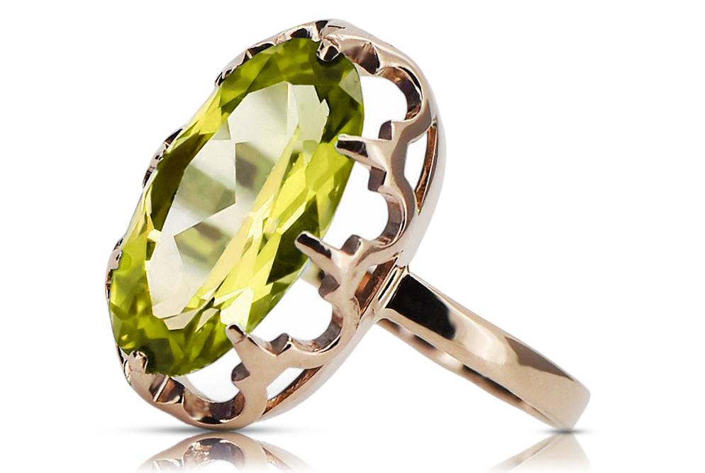 Yellow Peridot Original Vintage 14K Rose Gold Ring Vintage craft vrc253r vrc253r-yp