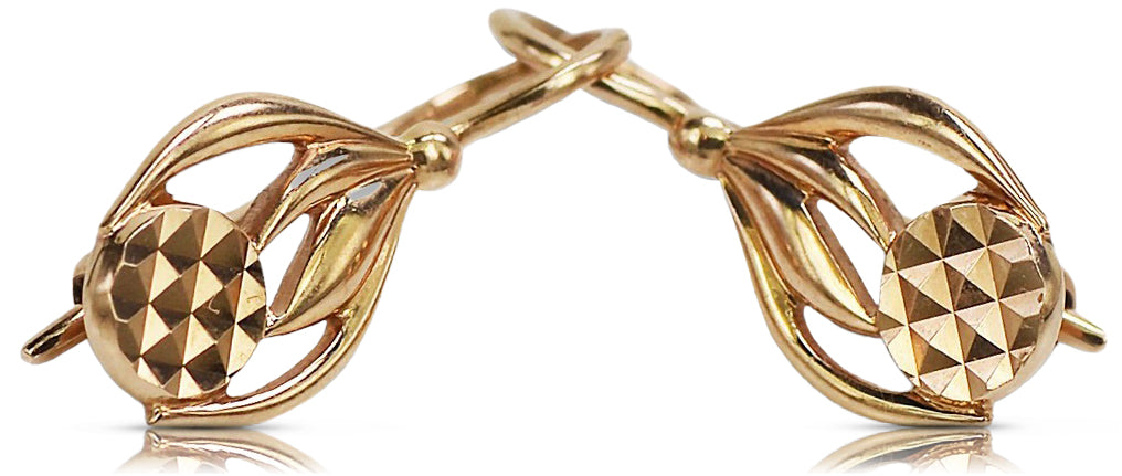 Vintage rose pink 14k 585 gold  Vintage leaf earrings ven051