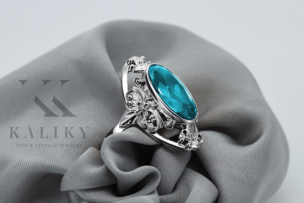 Vintage silver 925 Aquamarine ring vrc014s Vintage vrc014s-aq
