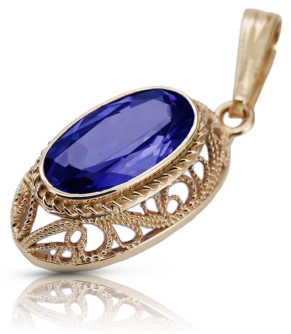 Vintage rose 14k 585 gold sapphire pendant vpc014 Vintage vpc014r-sp