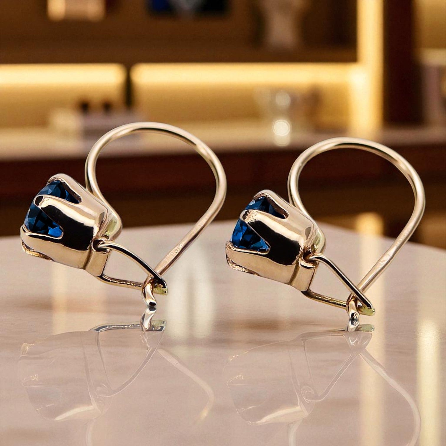 Sapphire Original Vintage 14K Rose Gold Earrings Vintage craft vec056r vec056r-sp