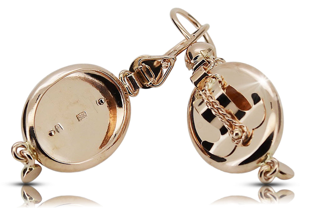 Vintage rose pink 14k 585 gold Samovar earrings ven244