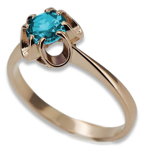 Vintage rose pink 14k gold 585 Aquamarine ring vrc348 Vintage