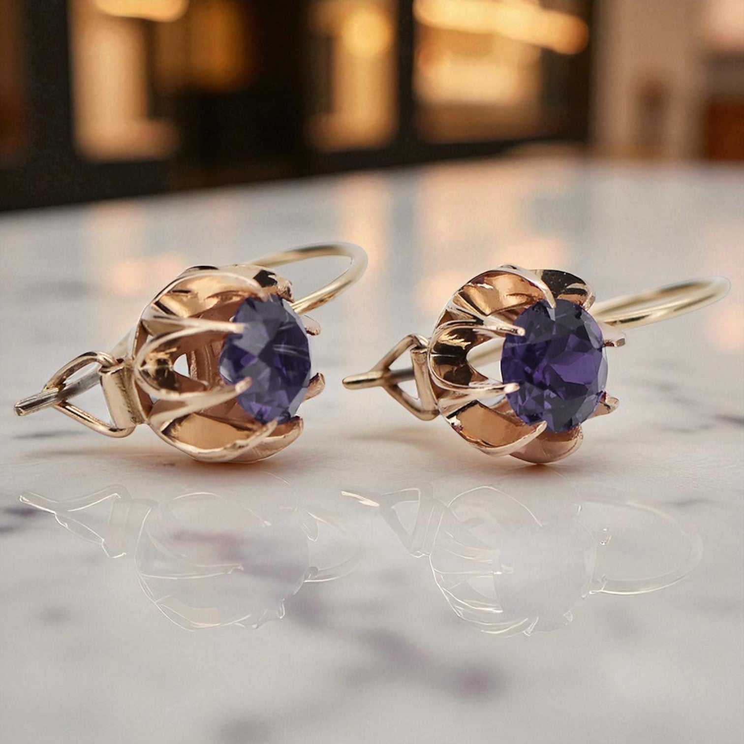 Vintage 14k Rose Gold Alexandrite Earrings