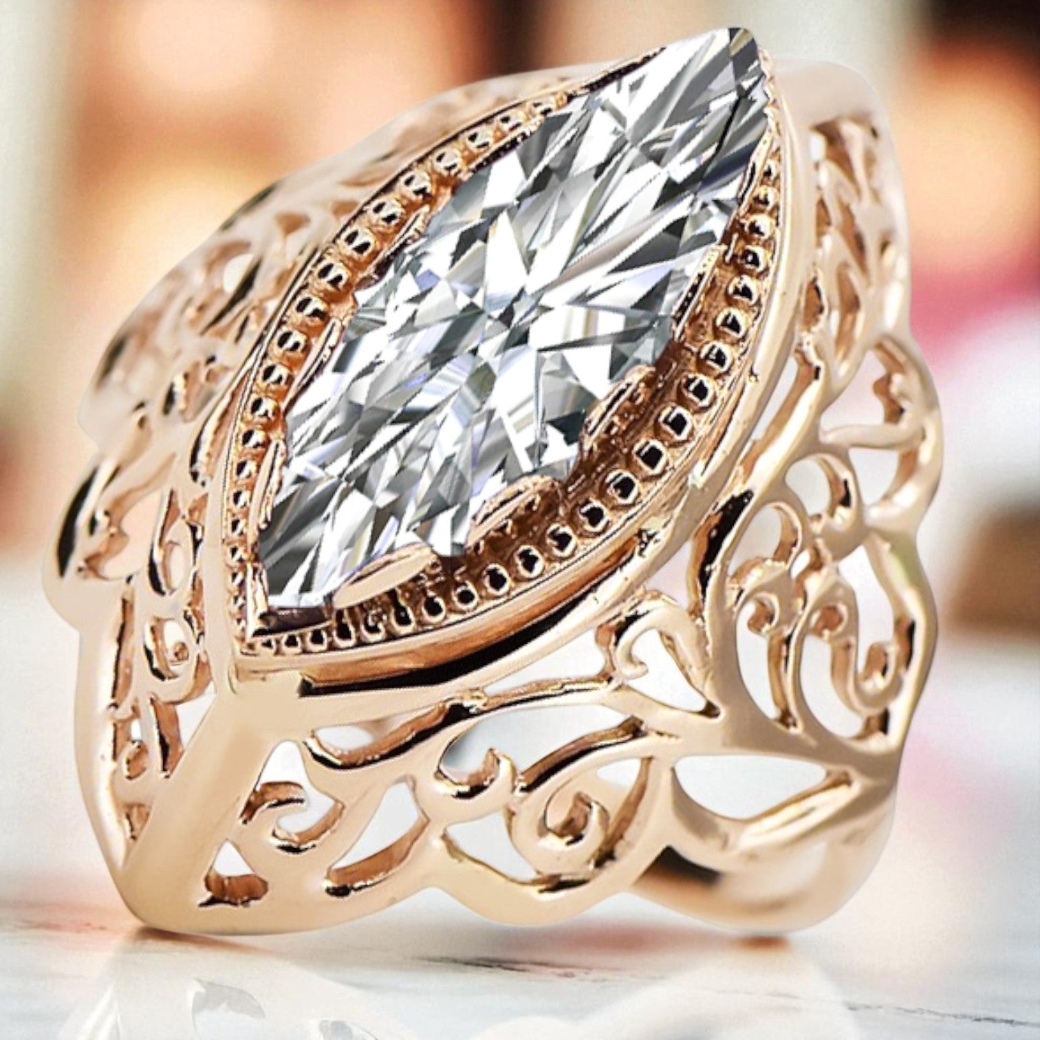 Zircon Original Vintage 14K Rose Gold Ring Vintage Jewlery vrc017r