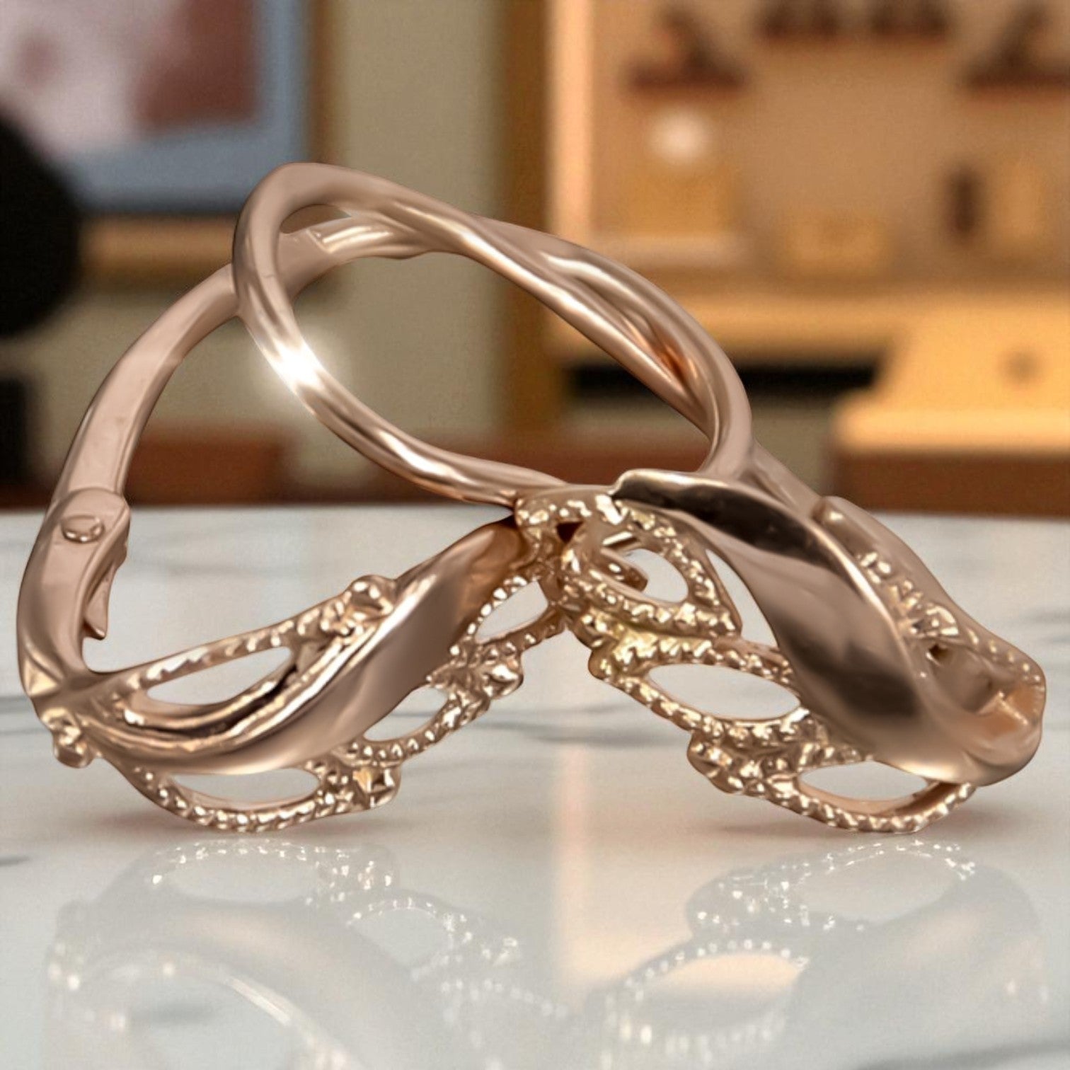 Vintage rose pink 14k 585 gold Vintage leaf earrings ven092