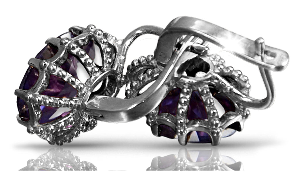 Silver 925 Vintage Earrings with Alexandrite, Oval 10x12mm vec079s-ax