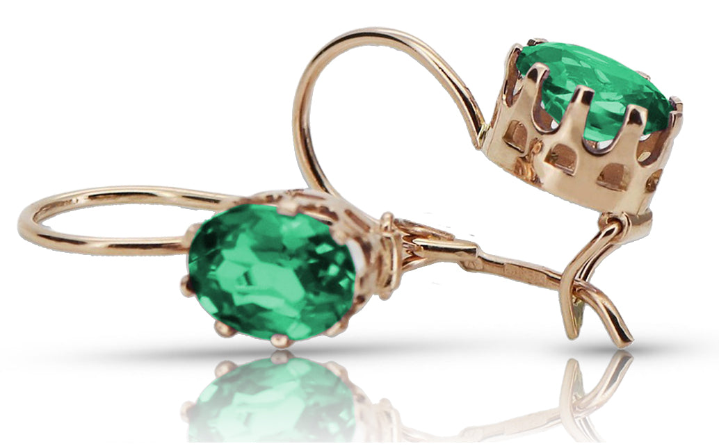 Vintage rose pink 14k 585 gold emerald earrings vec196 vec196r-em