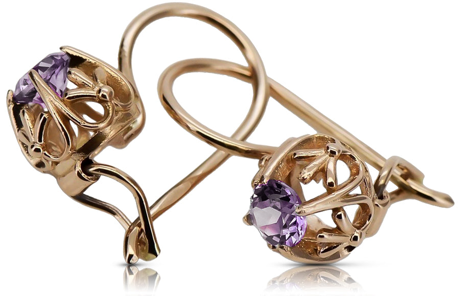 Vintage earrings made of 14k 585 rose gold with Amethyst vec145 vec145r-am