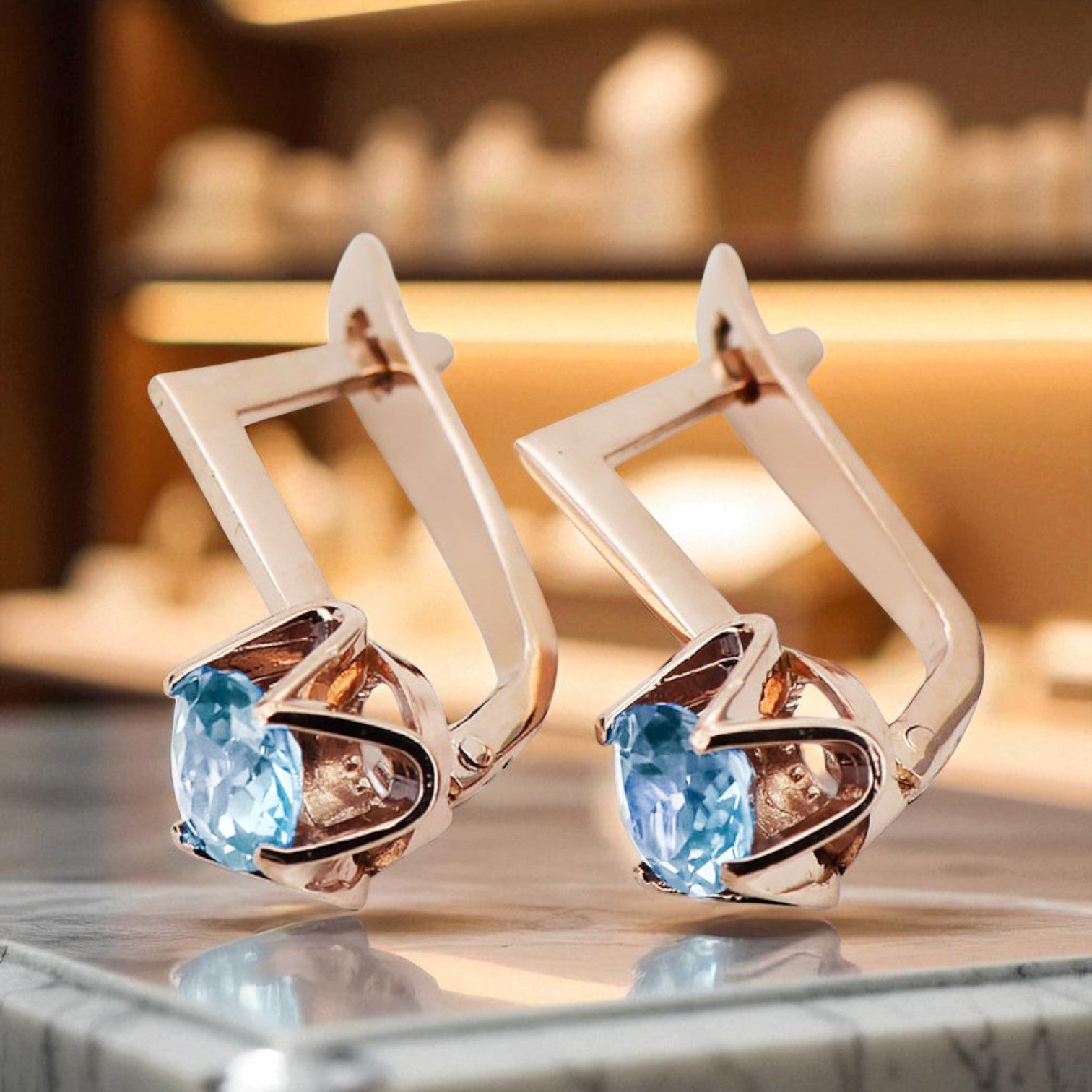 Earrings Vintage style Aquamarine Original Vintage 14K Rose Gold vec005r