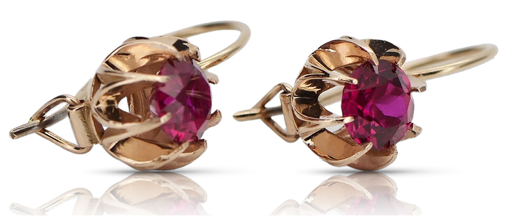 Vintage rose pink 14k 585 gold ruby earrings vec062 vec062r-rb