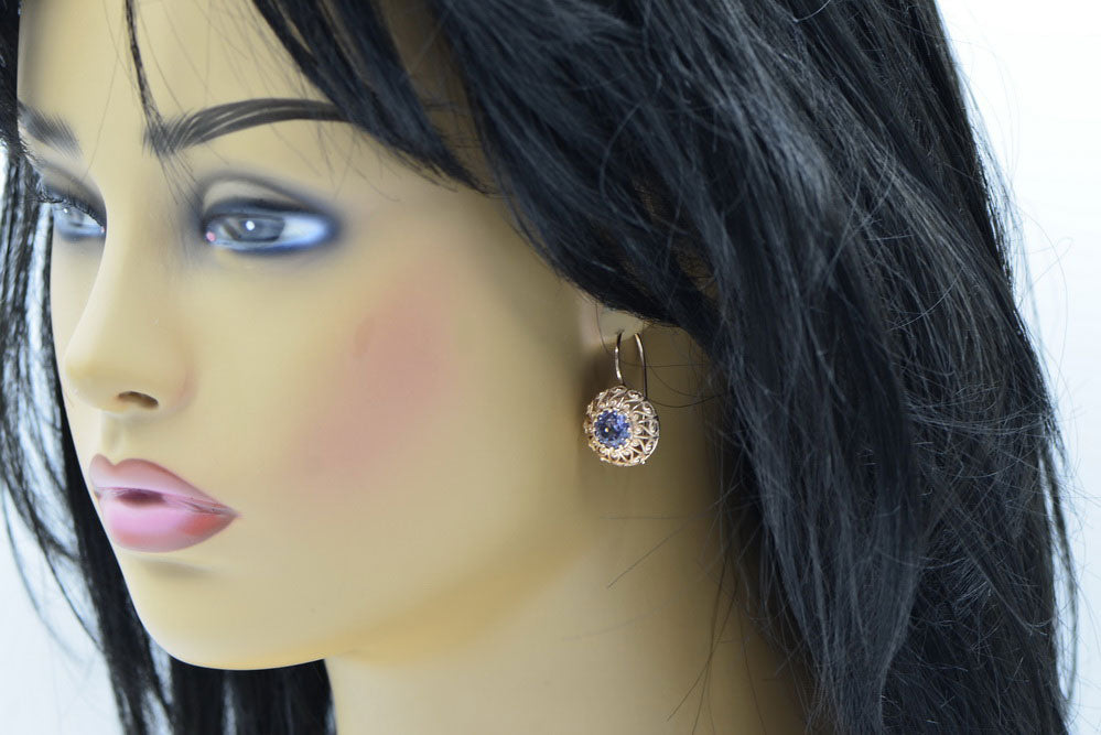 Vintage 14k Rose Gold Alexandrite Earrings 28mm vec002r-ax