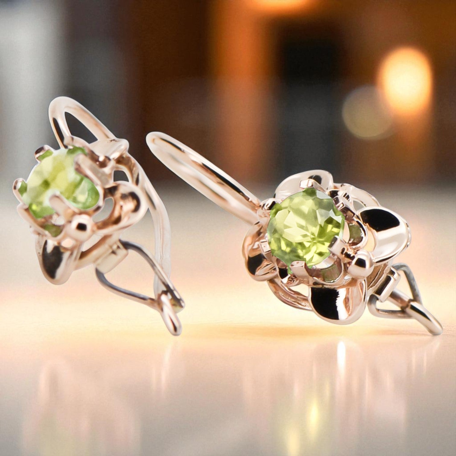 Earrings Yellow Peridot Original Vintage 14K Rose Gold Vintage craft vec116r vec116r-yp
