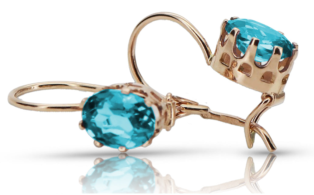 Vintage rose pink 14k 585 gold aquamarine earrings vec196 vec196r-aq