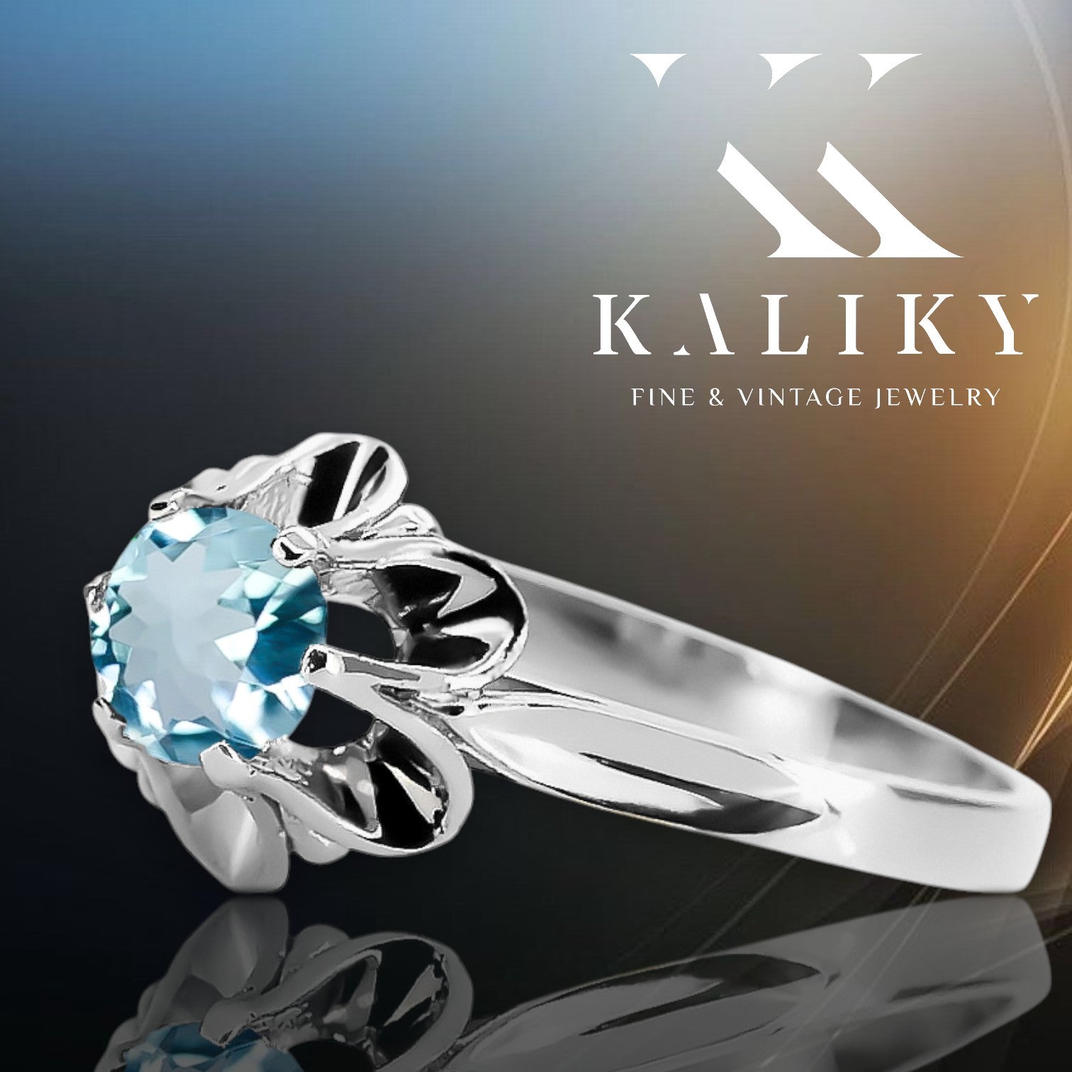 Sterling silver 925 Aquamarine Ring Vintage Jewlery vrc004s