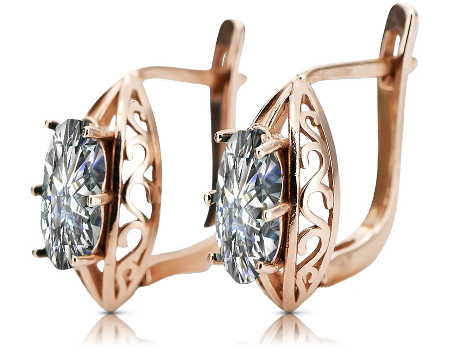 Rose pink 14k 585 gold zircon earrings vec141 Vintage