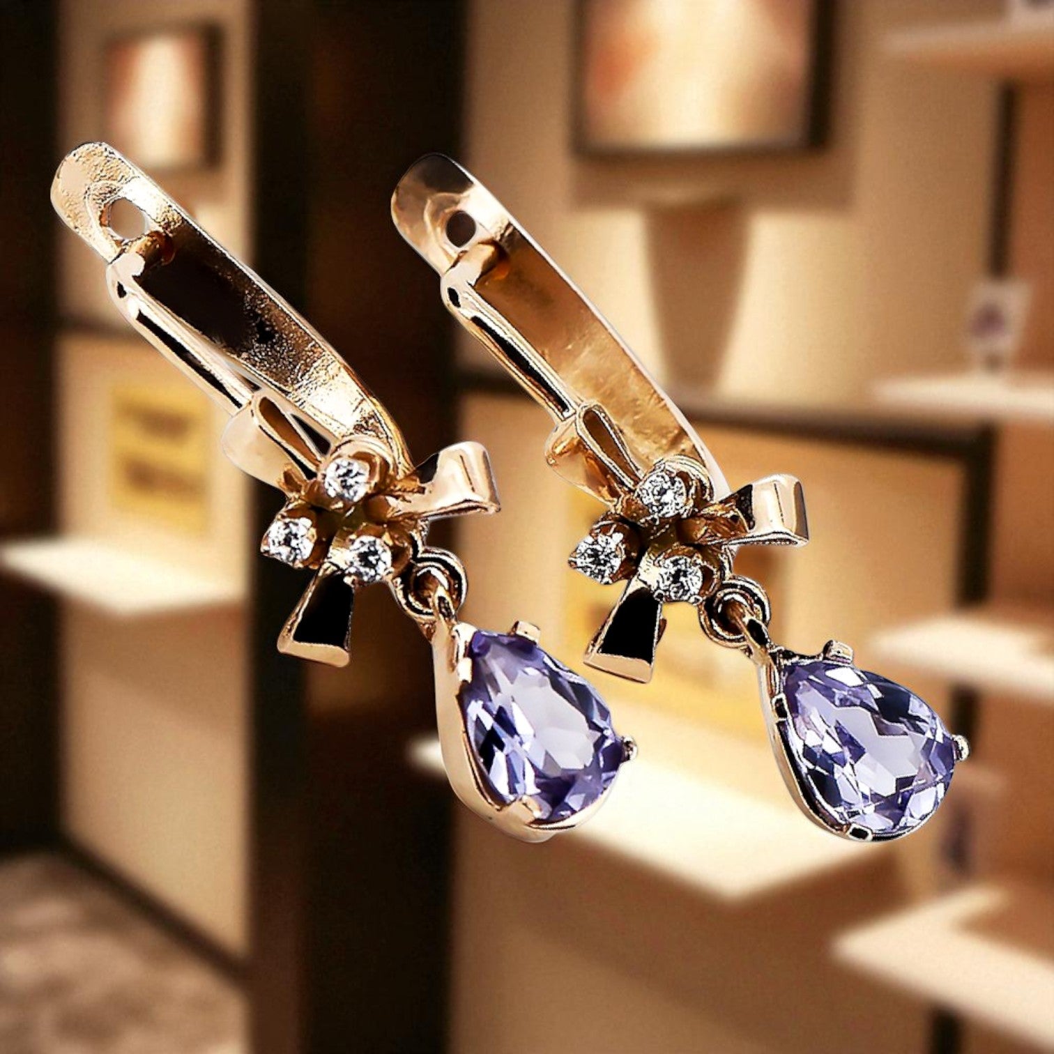 Rose pink 14k 585 gold alexandrite earrings vec045 Vintage Russian Soviet style vec045r-ax