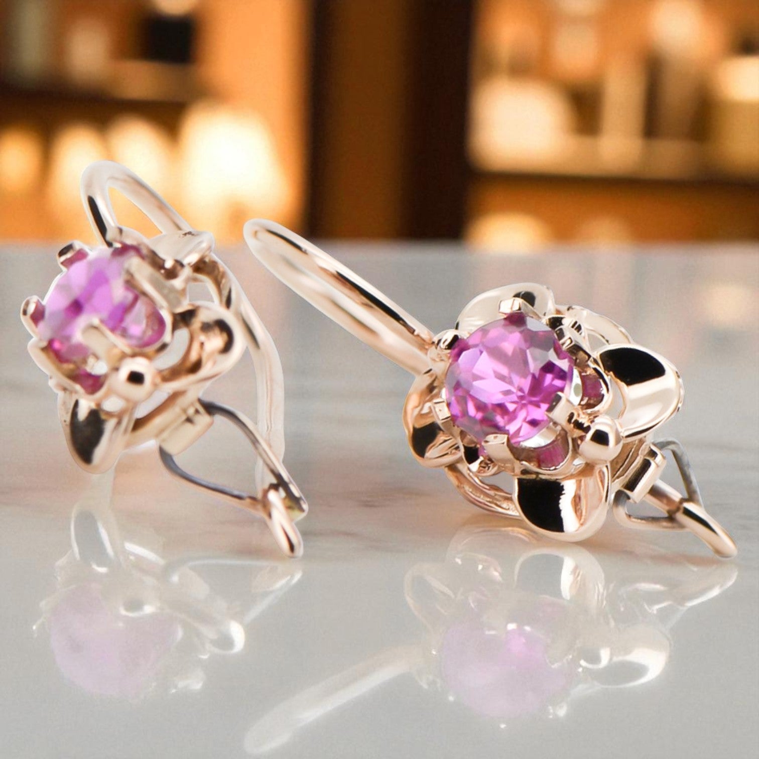 Earrings Amethyst Original Vintage 14K Rose Gold Vintage craft vec116r