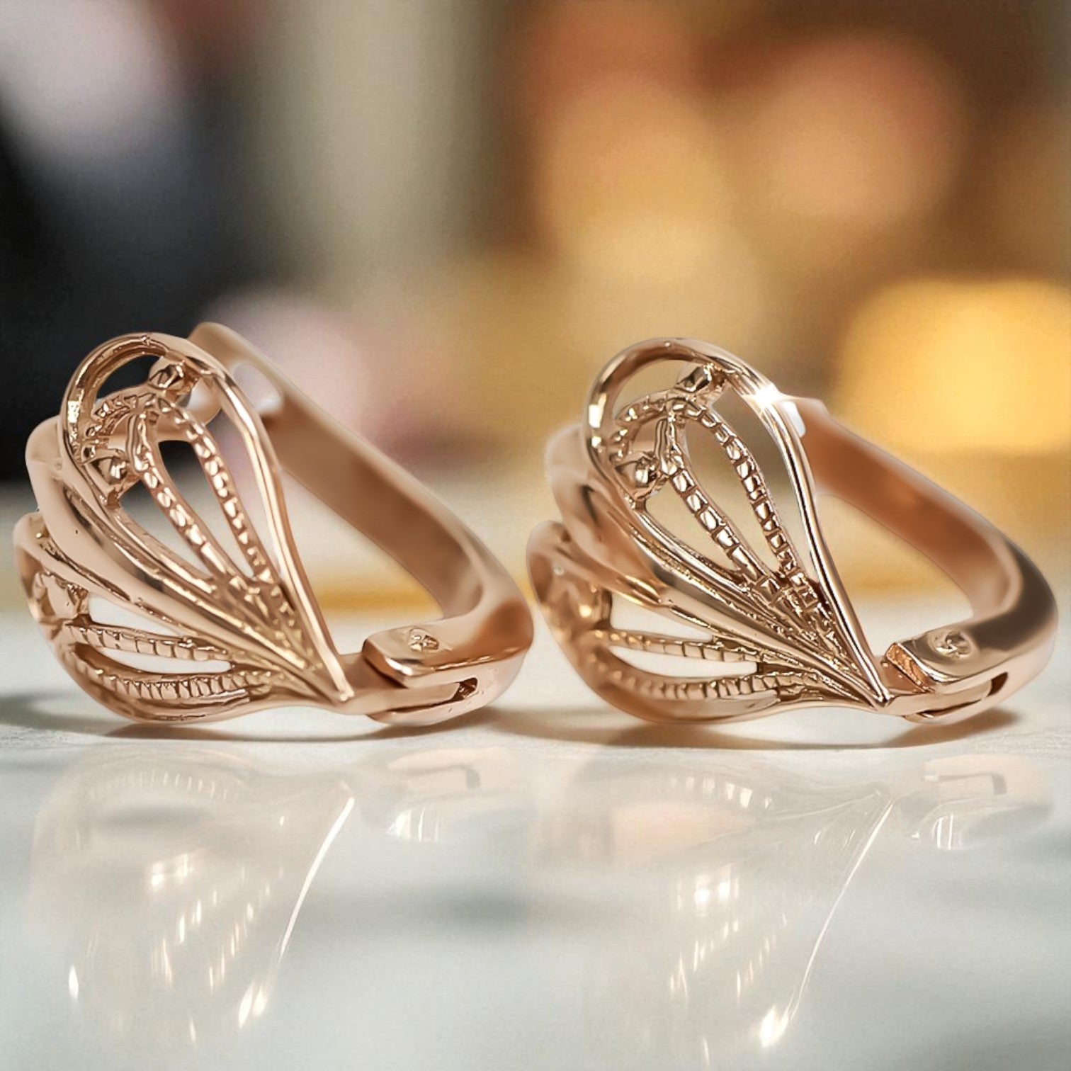Vintage rose pink 14k 585 gold Vintage heart earrings ven076