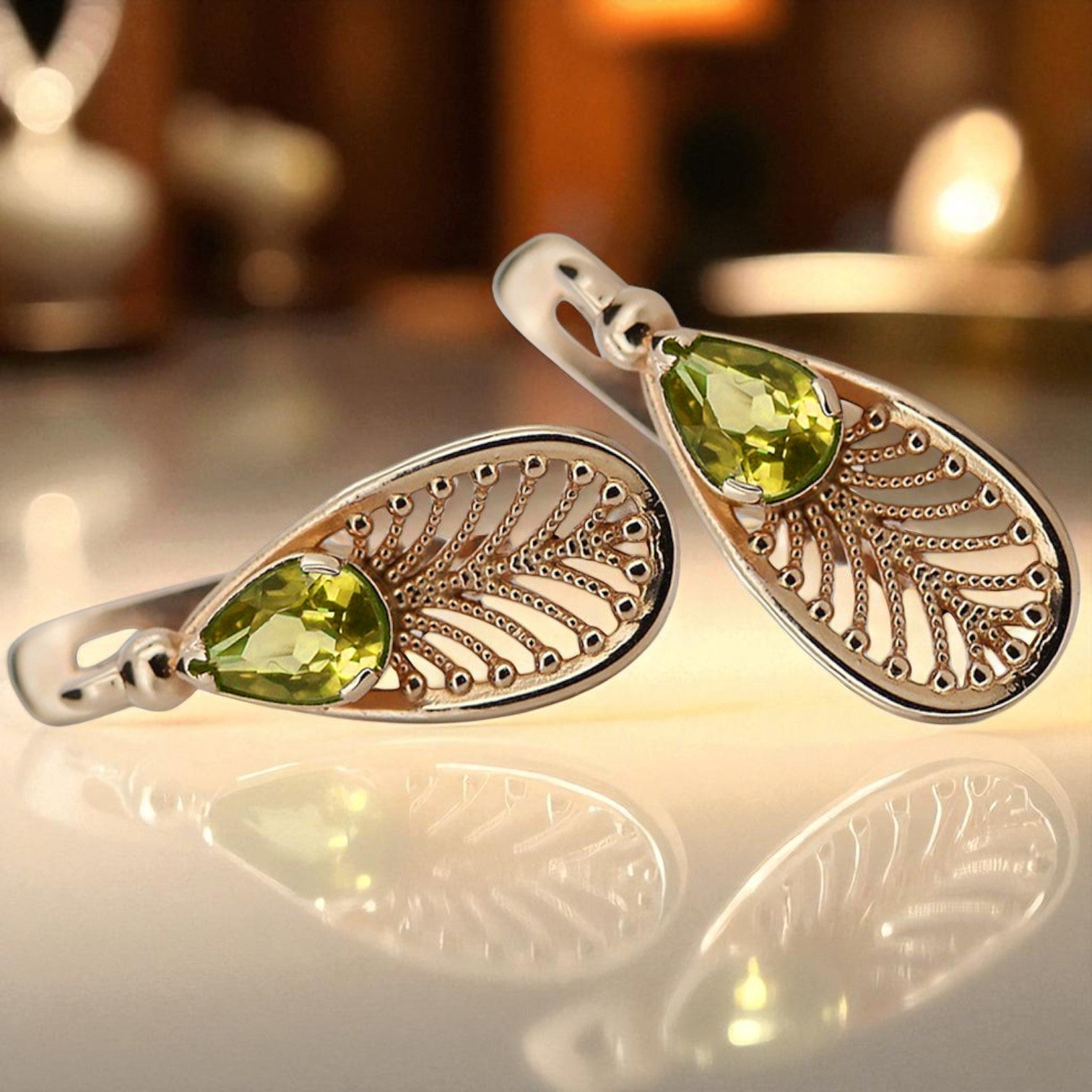 Vintage rose pink 14k 585 gold peridot earrings vec067 Vintage