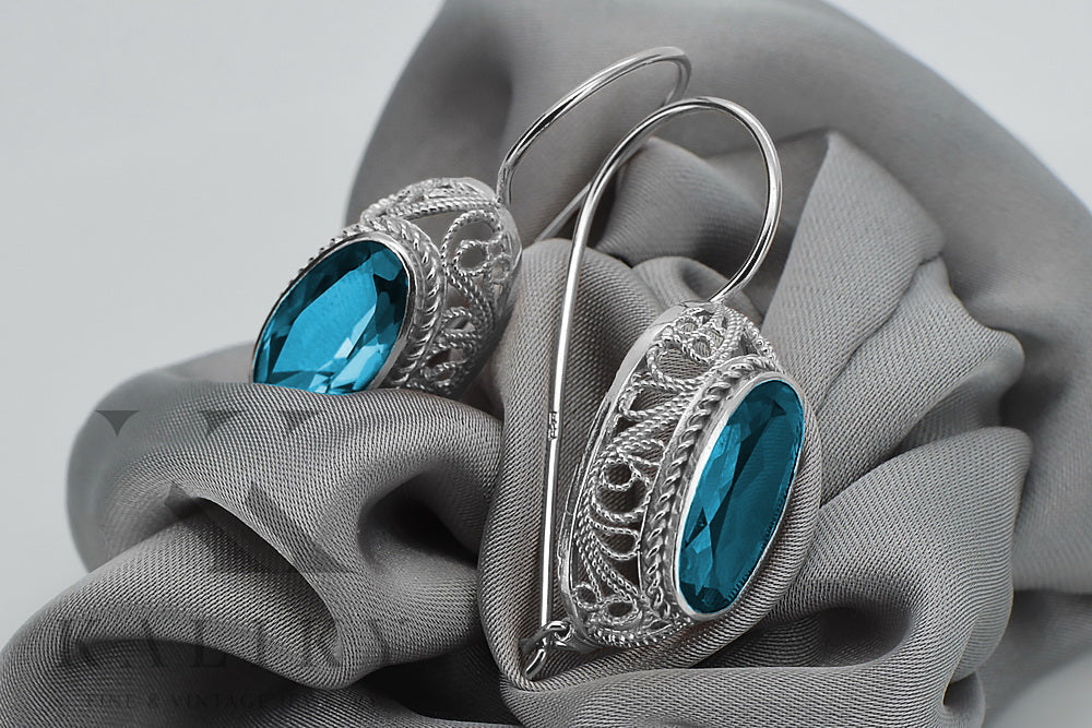 Vintage silver 925 aquamarine earrings vec023s Russian Soviet style vec023s-aq