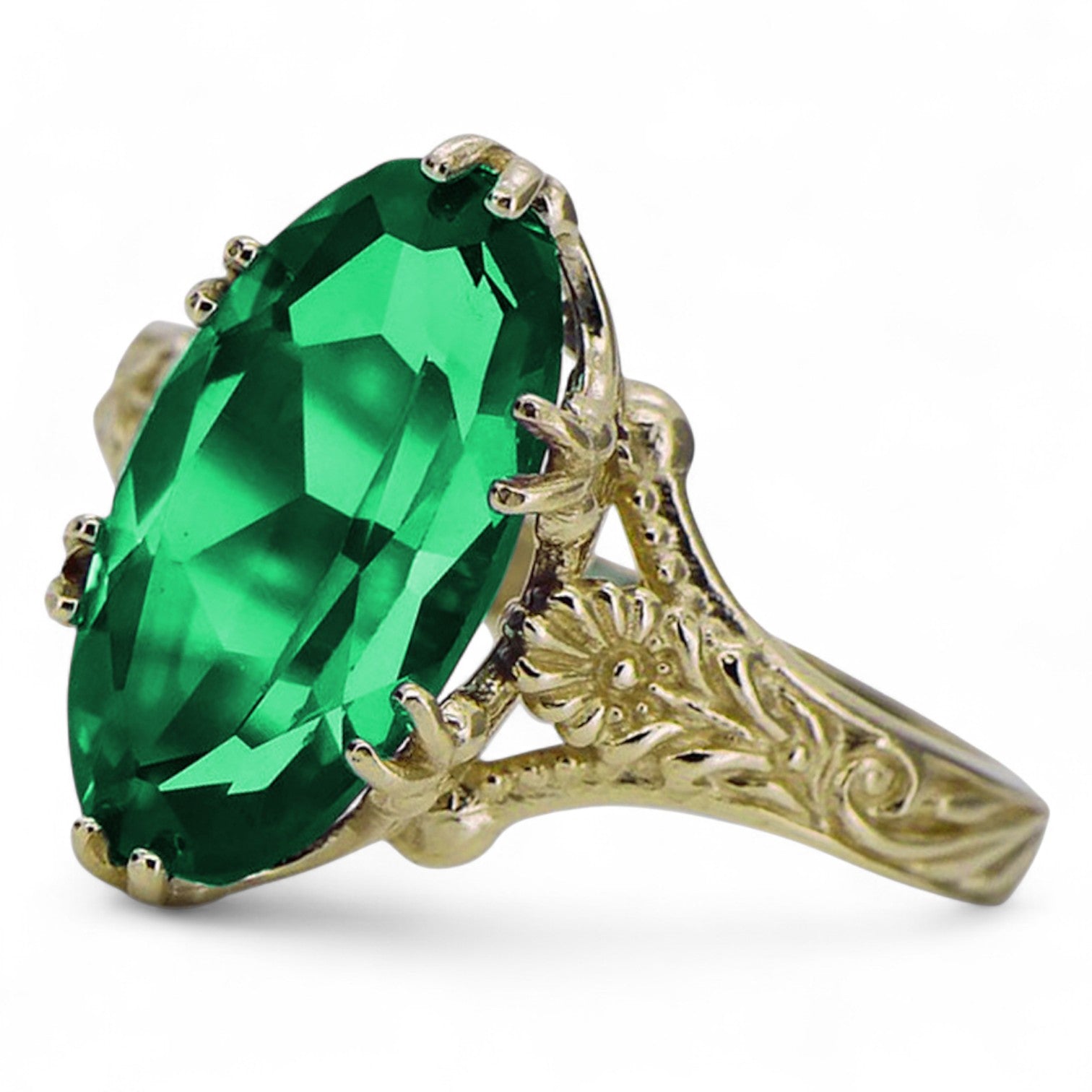 Vintage yellow 14k solid gold Emerald majestic ring vrc084 Vintage!