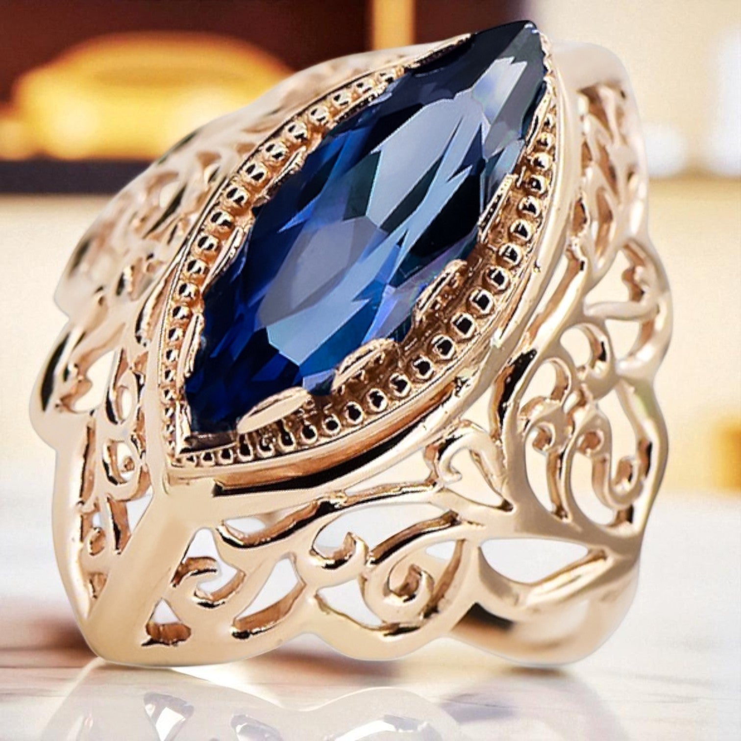 Vintage style Ring Sapphire Original Vintage 14K Rose Gold vrc017r vrc017r-sp