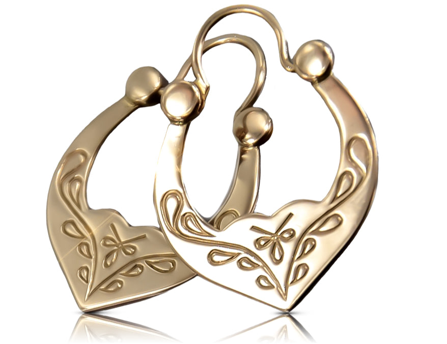 Vintage rose pink 14k 585 gold Vintage Gipsy earrings ven059