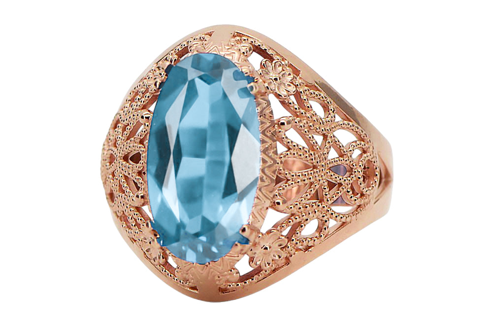 Original Vintage 14K Rose Gold Aquamarine Ring Vintage style vrc074r vrc074r-aq