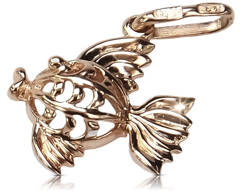 Vintage rose pink 14k 585 gold Vintage fish pendant vpn021