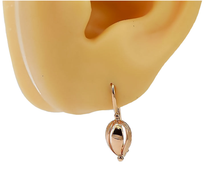 Vintage rose pink 14k 585 gold Vintage leaf earrings ven069