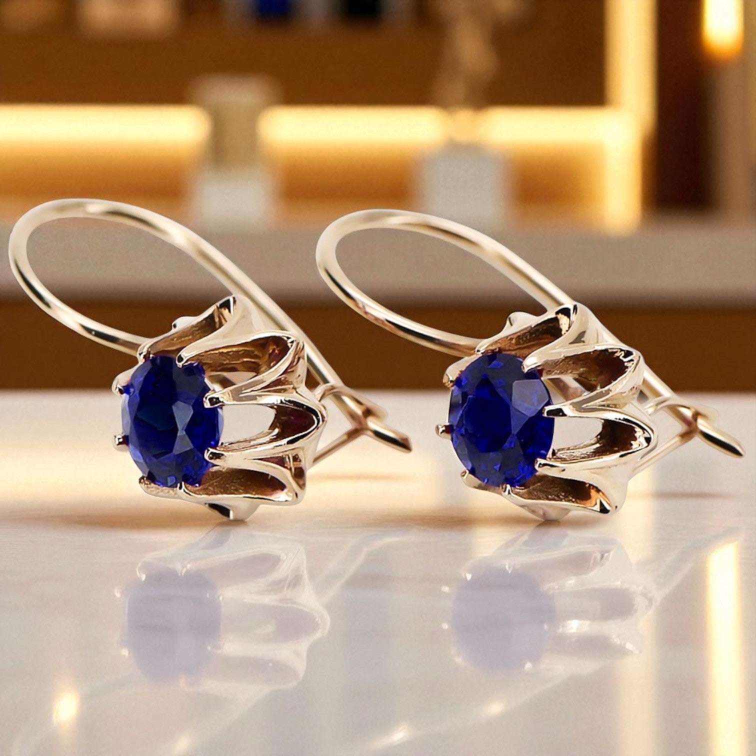 Rose pink 14k 585 gold sapphire earrings vec092 Vintage vec092r-sp