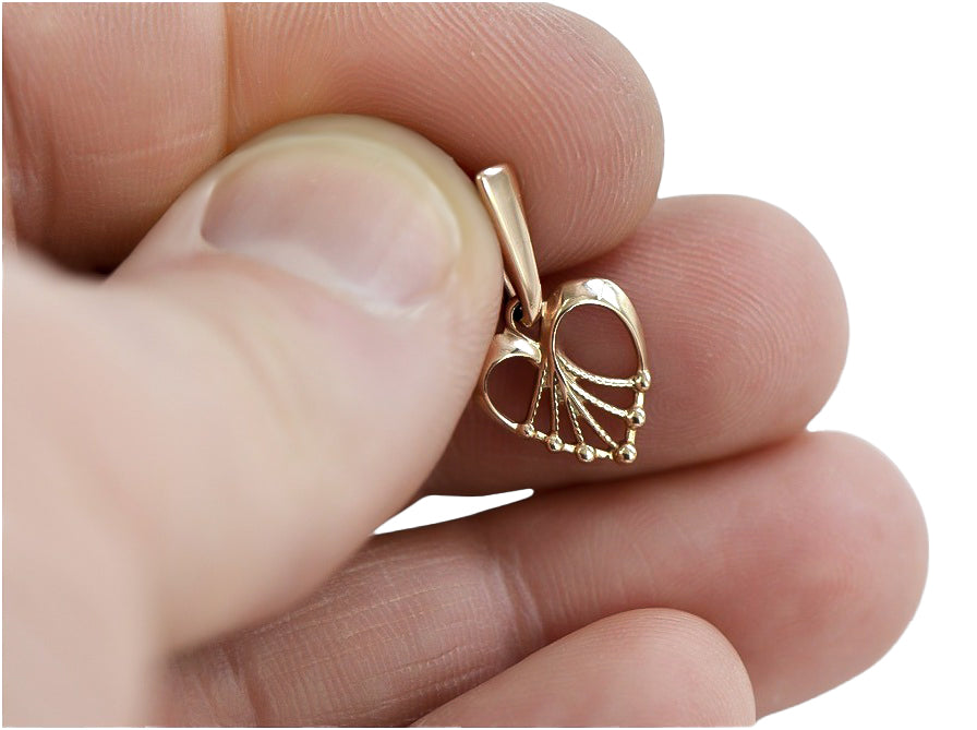 Vintage rose pink 14k 585 gold Vintage heart pendant vpn076